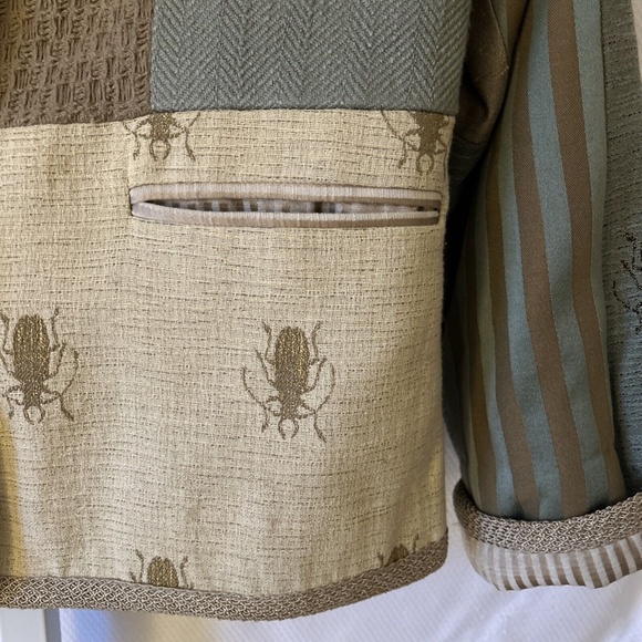 Max & Mabel Size Large Patchwork Boutique Blazer Button Front Silk Blend Top - Picture 6 of 13